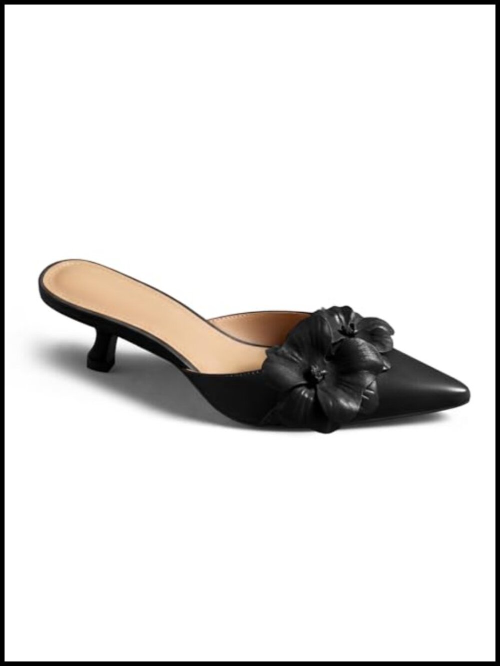 Women's Kitten Heel Mules Closed Pointed Toe Floral Slip On Party Dress Shoes
